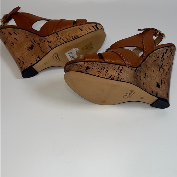 ❤️NWT CHLOE RENNA CALF 100 CORK WEDGE IN COGNAC CH16066 SIZE 39 - Picture 11 of 13